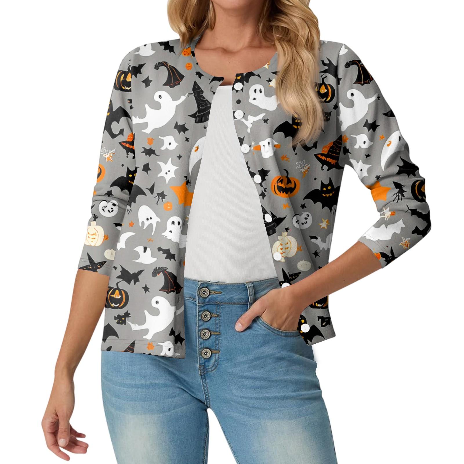 

Женский модный, повседневный, удобный кардиган-жакет с принтом на Хэллоуин S