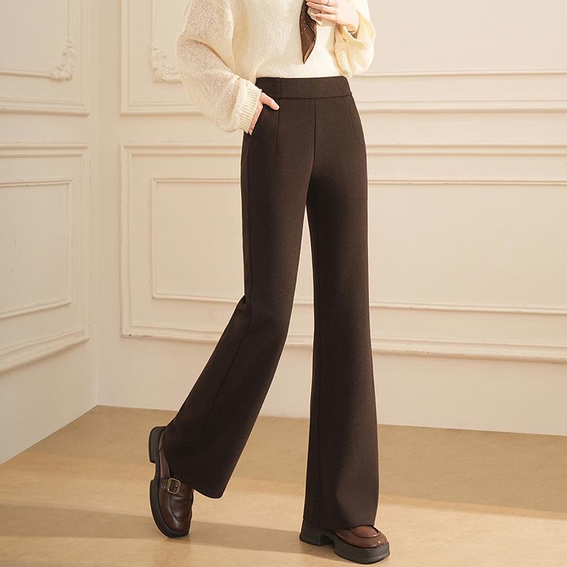 

Women s High Waist Woolen Flare Pants - Stylish Autumn/Winter Casual for Middle-Aged Moms 3XL (115-135 kg) кофейный