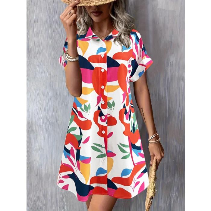 Summer new women's clothing casual temperament commuter short-sleeved printed fashion dress