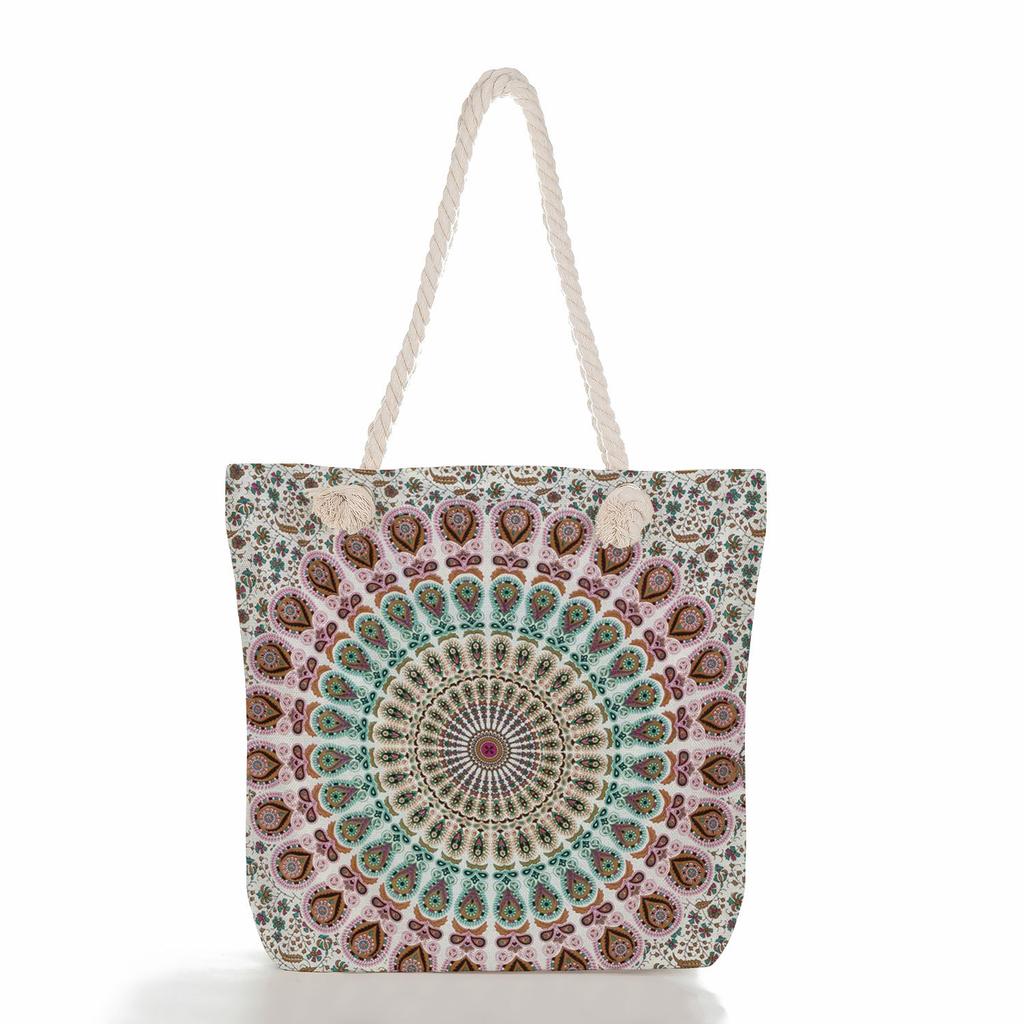 Multifunctional Mandala Printed Thick Rope Shoulder Beach Bag Casual large capacity handbag 7618