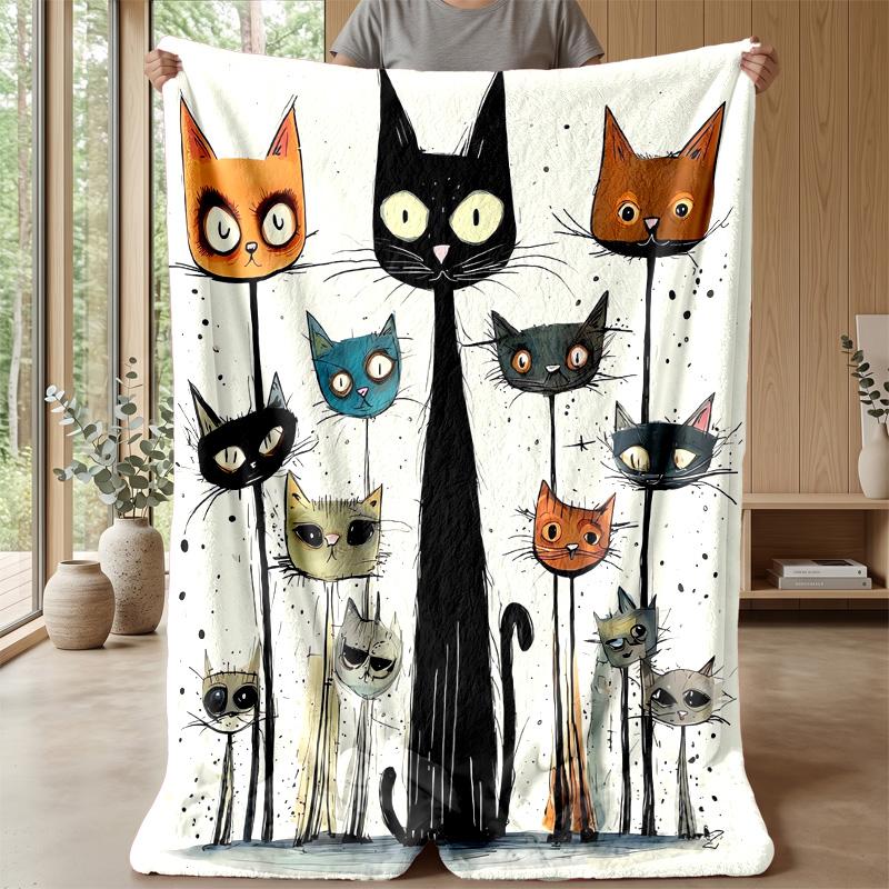 Golden Autumn Cat Theme blanket Lightweight Warm Flannel Blanket Decorative Throw Blanket for Home Decoration