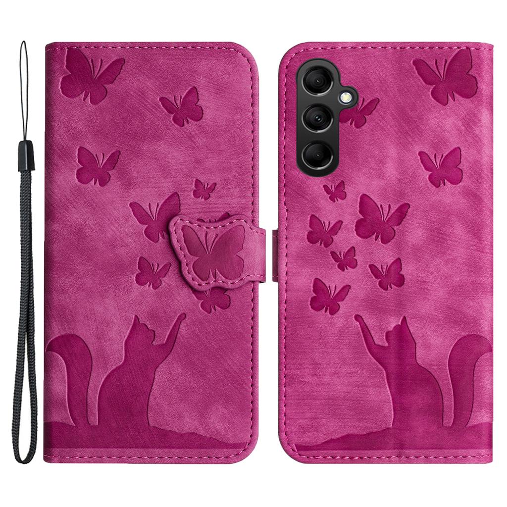 For Samsung Galaxy A24 4G (162.1 X 77.6 X 8.3mm) Leather Phone Case Butterfly Cat Imprint