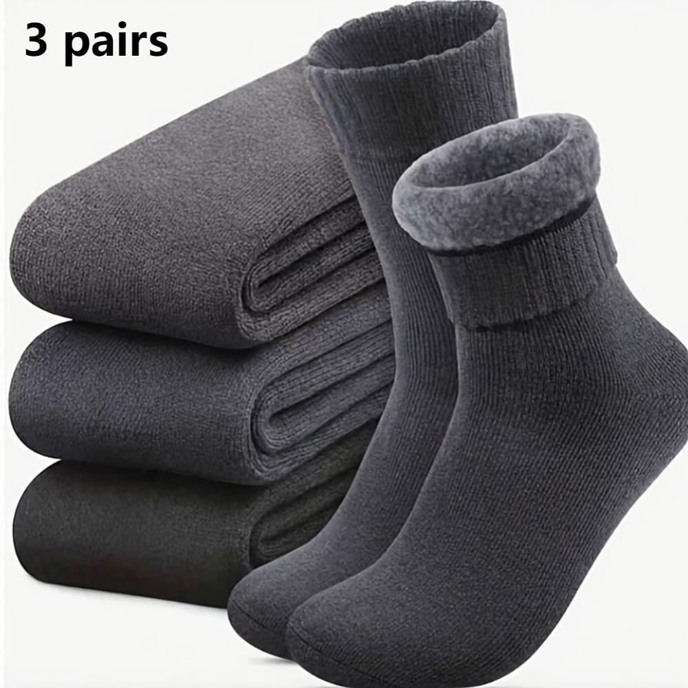 3Pack men plus size winter warm socks,fleece blended hiking trekking socks,soft durable,reinforced heel toe,cold resistant for outdoor trips hiking