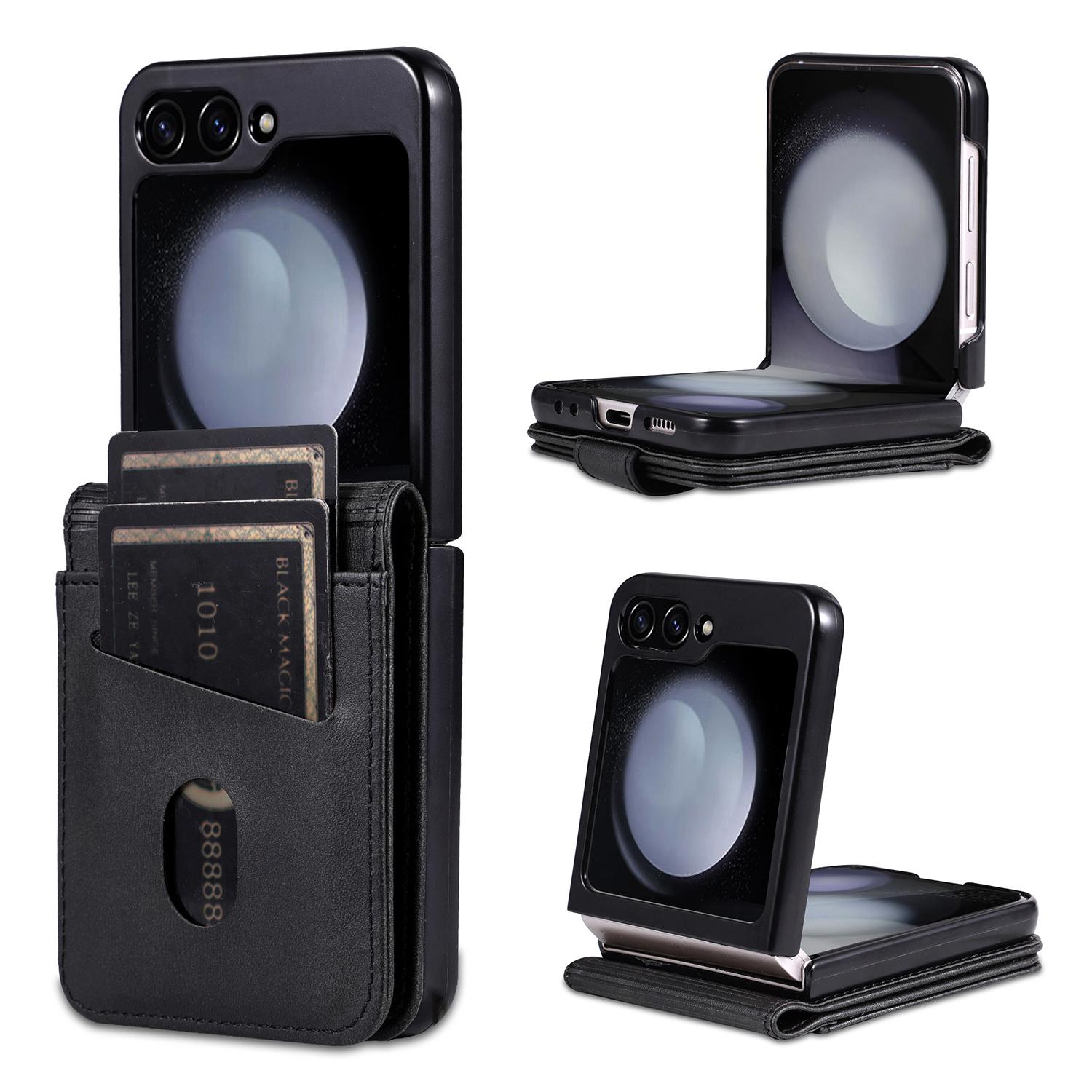 

AZNS Чехол для Samsung Galaxy Z Flip7 FE 5G/Z Flip6 5G Ультратонкий кожаный чехол для телефона с держателем для карт Black