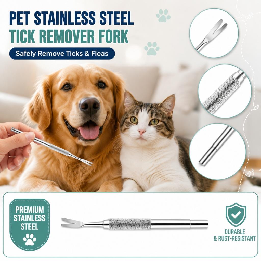 Stainless Steel Pet Tick Remover Tool Flea Comb Cleaner for Dogs and Cats Durable Anti-Rust Itch Relief Grooming Fork