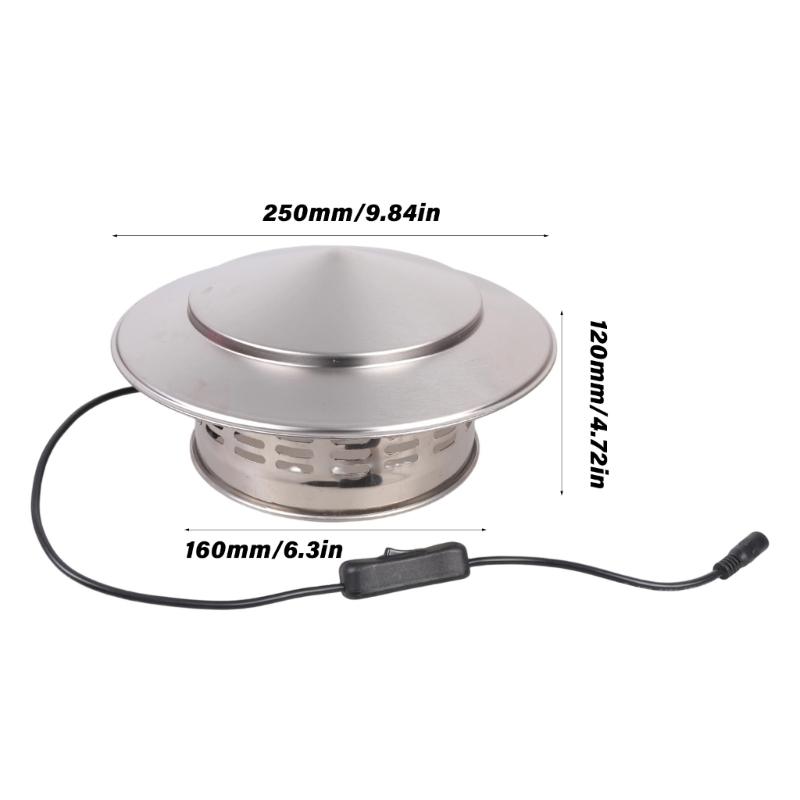 Ventilator de Ventilație Rezistent la Intemperii de 160 mm, 12V, cu Construcție din Oțel Inoxidabil, Dotat cu Comutatoare, pentru Utilizare în Aer Liber, Baie, Bucătărie, Operare Silențioasă