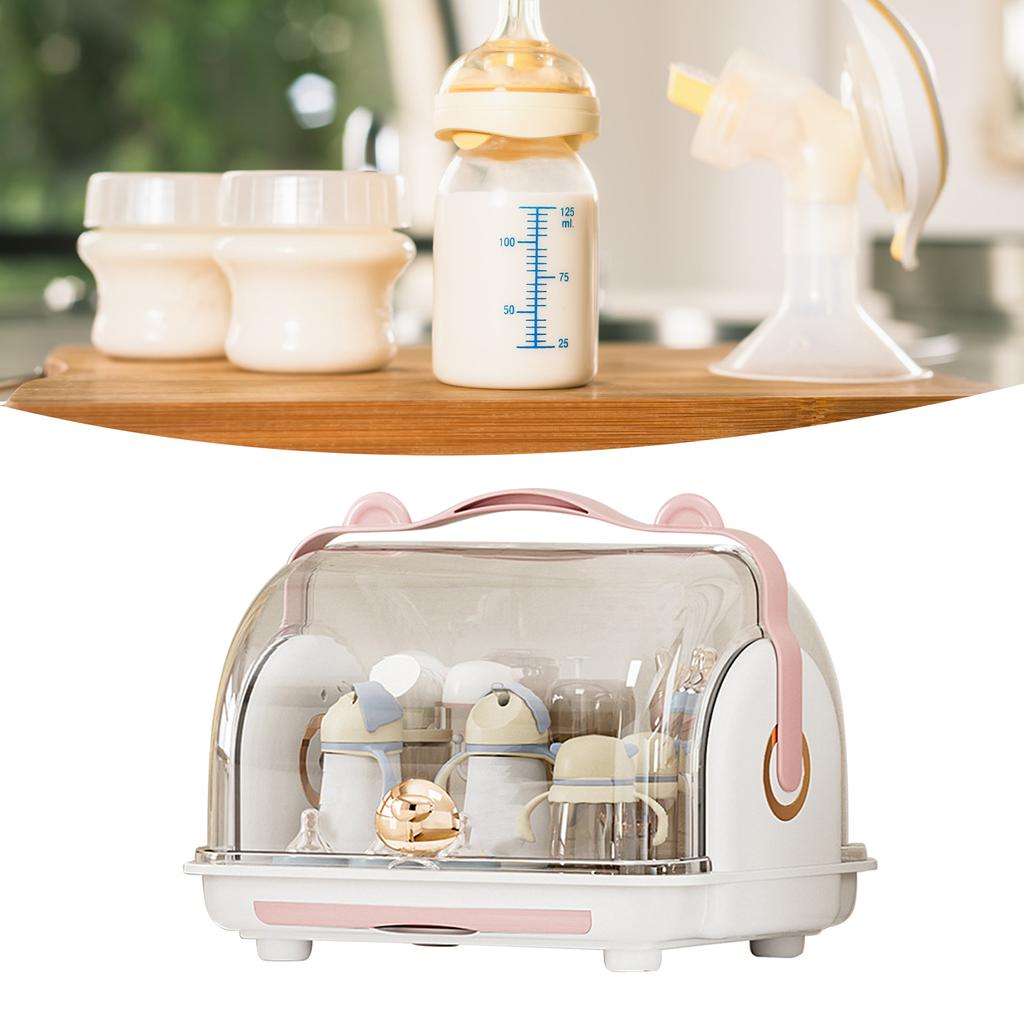 Baby Bottle Storage Box with Lid Dustproof Drying Rack Plastic Cabinet   for Toddler Tablewares