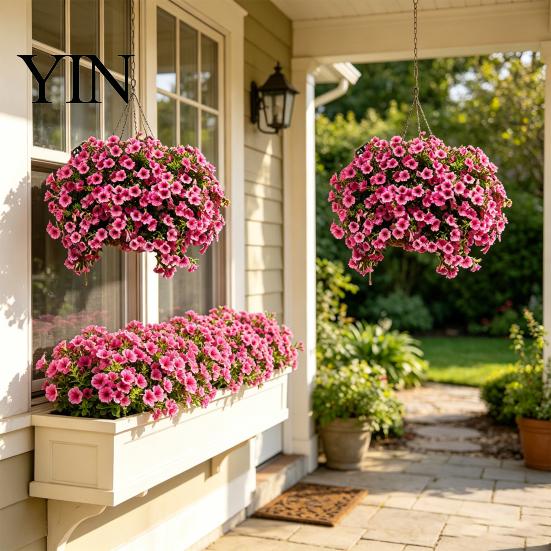 Fiori Artificiali da Giardino Resistenti ai Raggi UV Petunie, Fiori Finti da Esterno per Patio Portico Vasi Appesi, Piante Realistiche Decorazione Interna