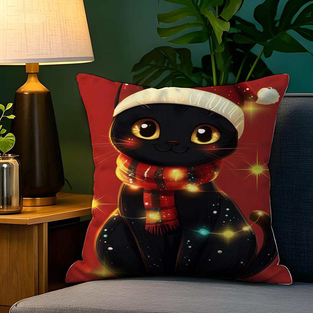 Funny Cute Christmas Cats Pillow Case Natural Linen Pillow Case DoubleSided Decor Sofa Pillowcase Home Decor