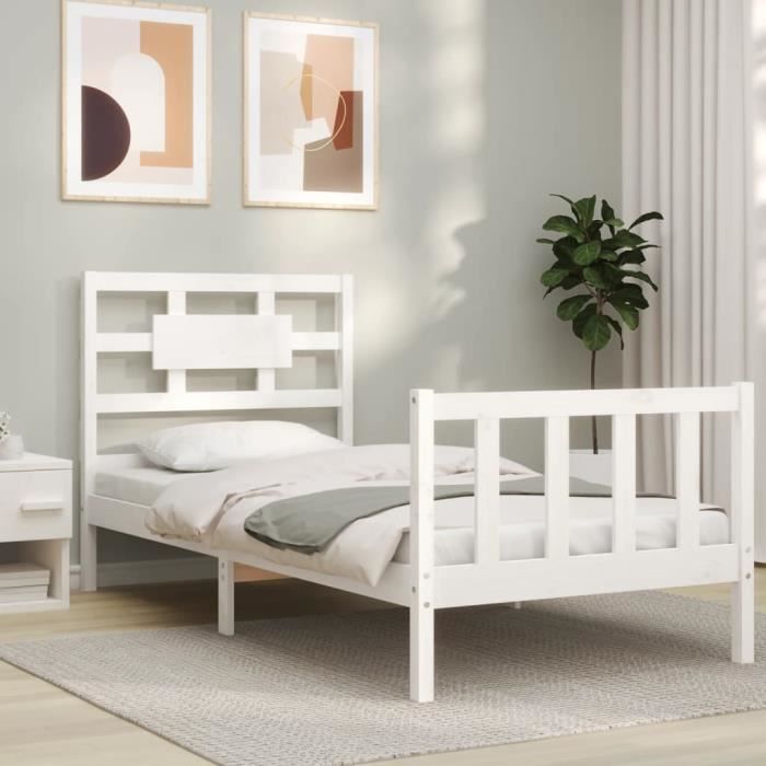 VidaXL Bed Frame with Headboard White Simple Solid Wood 3192522