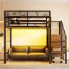 Letto Alto 90x200 con Striscia LED, Scala di Sicurezza e Spazio di Archiviazione Flessibile Letto in Metallo Letto per Adulti Letto a Castello per Bambini Nero