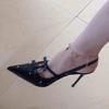 Polka dot black high heels sweet cute stiletto bow sexy empty sandals rhinestones