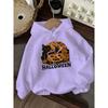 New Women's Casual Fashion Halloween Black Cat & Pumpkin Print Kangaroo Pocket Drawstring Hoodie