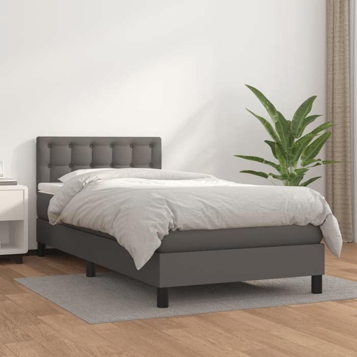 3141105 vidaXL Lit à sommier tapissier avec matelas Gris 90x200 cm Similicuir