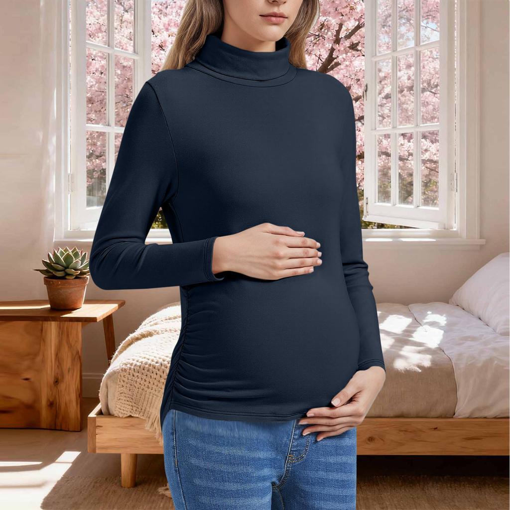 Women's Solid Color Warm Long Sleeved Pullover Maternity Top