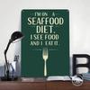 Seafood Diet Funny Quote With Fork Metal Poster Metal Signs Wall Art Custom Tin Sign for Home Decoration House Decor Wand Deko