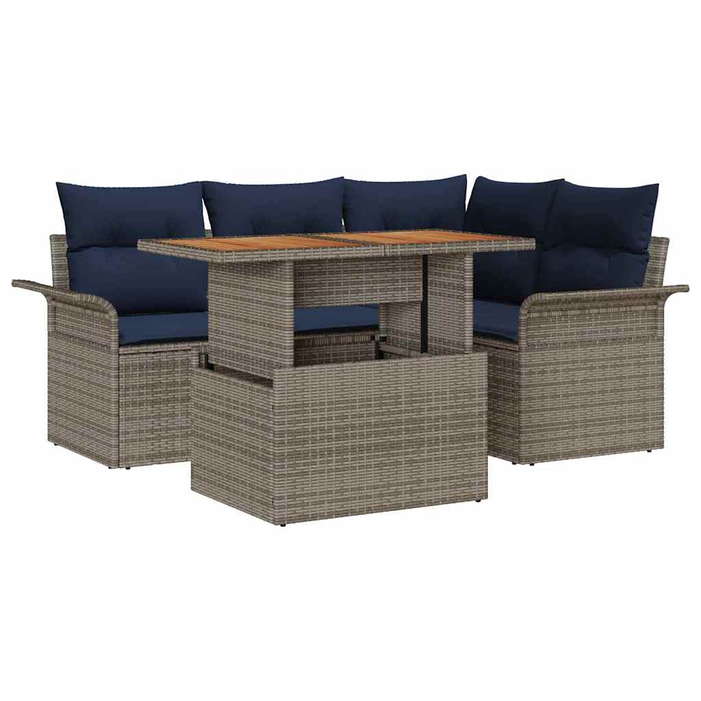 Garden Sofa Set with Cushions 5 Pcs Gray and Navy Blue