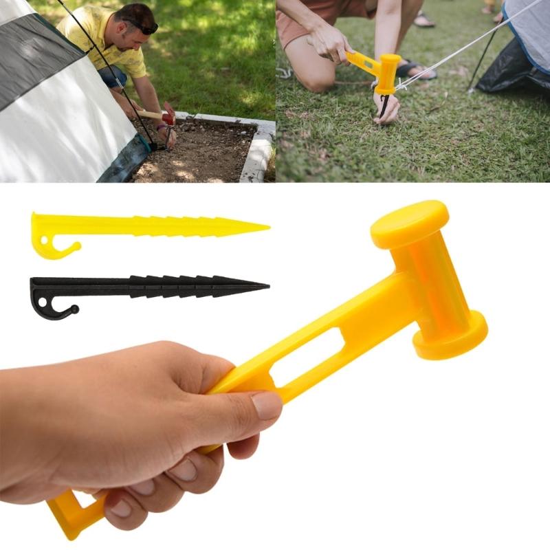 Outdoor Ground Stake Camping Anchors Peg Plastic Tent Stake with Hammer Beach Tent Peg Anchors Canopies Stake Enduring