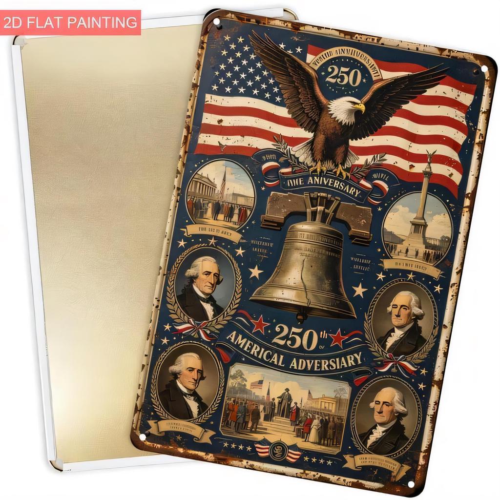 Tin Sign Th American Adversary Vintage Retro Metal Plaque Wall Decor Patriotic Eagle Stars Stripes Bell Anniversary Post