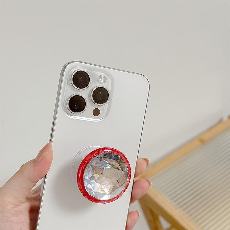 Xiaoqing Fresh Air Creative Big Round Diamond Gem Mobile Phone Airbag Holder Desktop Watching Drama Back Sticker Women'S Ring Retractable