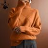 Moda feminina casual outono inverno cor sólida estampa manga comprida gola alta suéteres