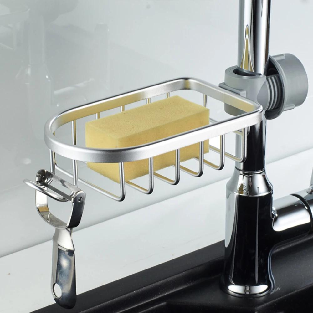 Adjustable Faucet Drainage BathroomSpace Aluminum Kitchen Sink Sponge Soap Drain Rack  Bathroom Shower Storage Sundries Holder