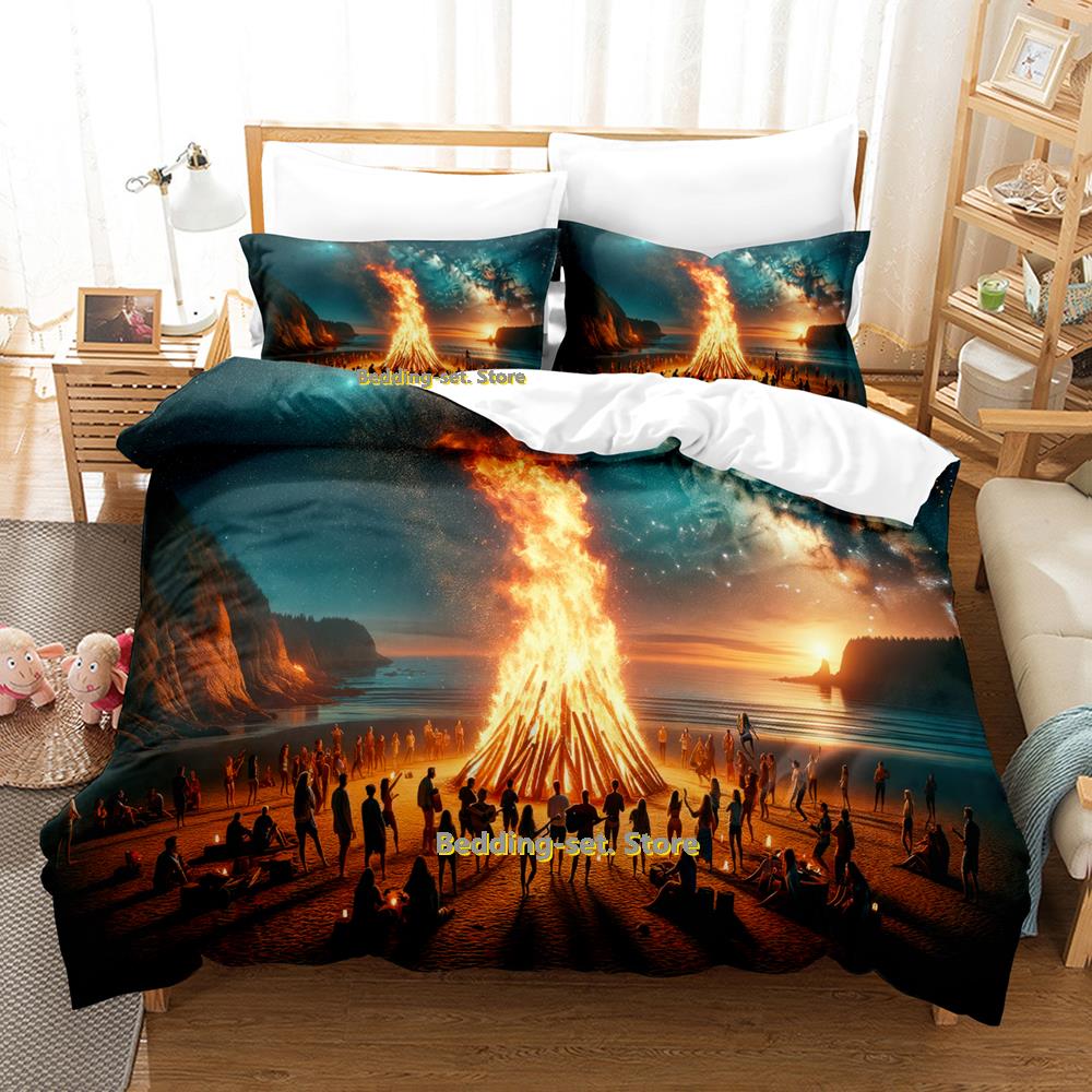 Cool Bonfire Bedding Set Single Twin Full Queen King Size Bed Set Adult Kid Bedroom Duvetcover Sets 3D Print Anime Bed Sheet Set