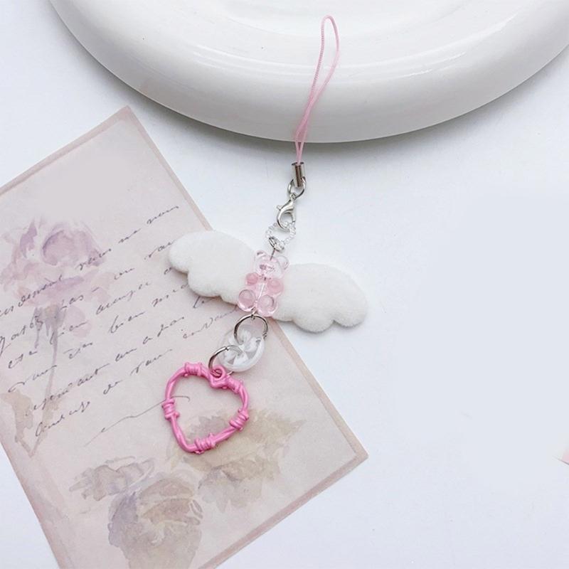 Bowknot Heart Pendant Cellphone Strap Phone Chain Detachable Beaded Phone Lanyard Handmade Keychains for Wallet Bag