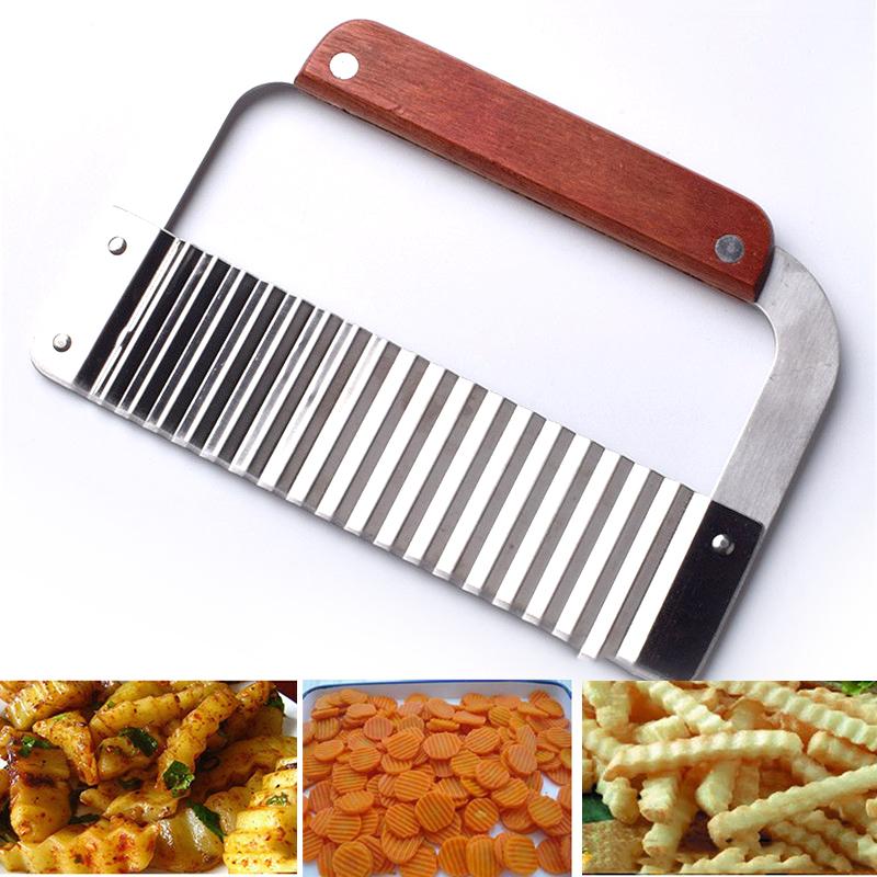 Potato Carrot Wavy Edged Knife Cutter Slicer Wood Handle Vegetable Fruit Cutting Peeler Cooking Tools Tableware