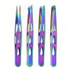 4PCS/Set Stainless Steel Eyebrow Tweezers Pointed Tip Multifunctional Eyelash Tweezers Oblique Mouth Portable