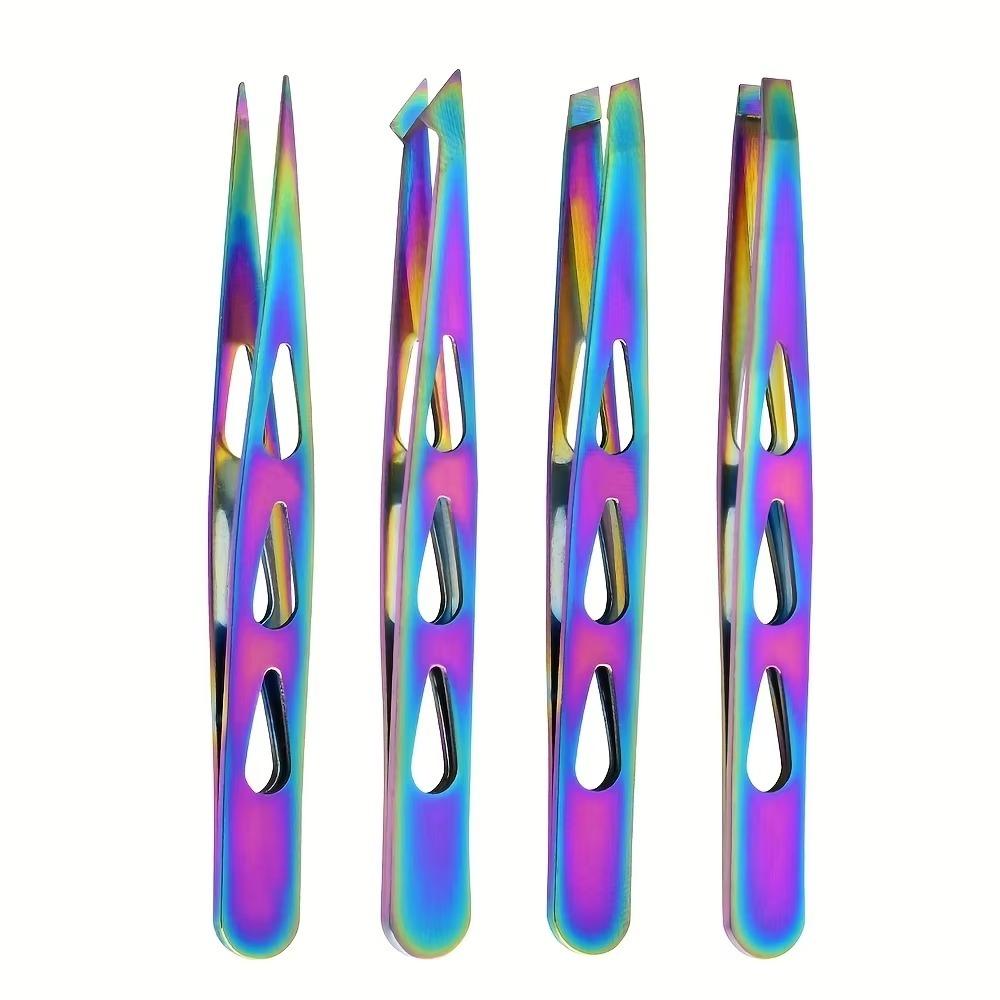4PCS/Set Stainless Steel Eyebrow Tweezers Pointed Tip Multifunctional Eyelash Tweezers Oblique Mouth Portable