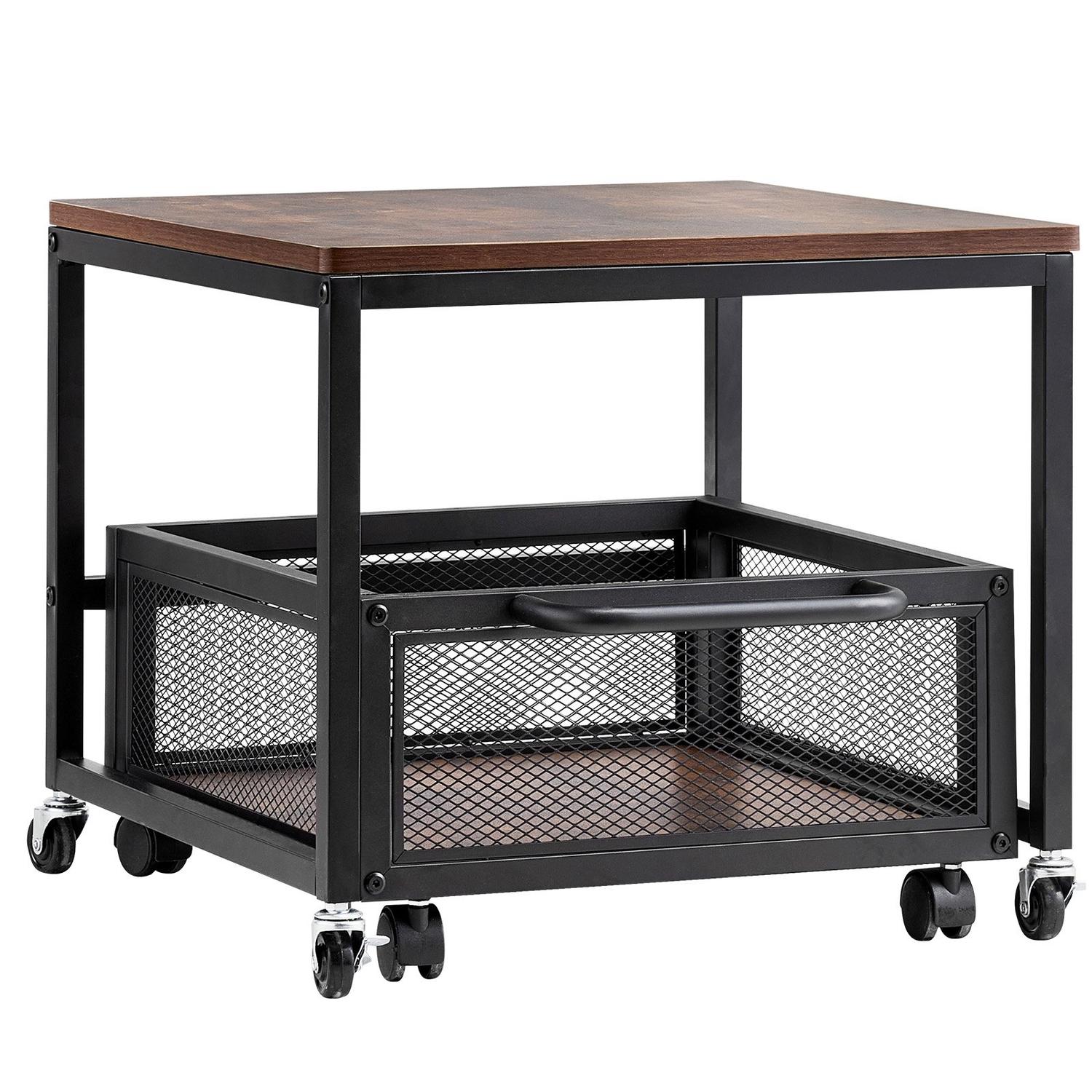Support pour mini-réfrigérateur 198 lbs avec chariot de rangement et roulettes pivotantes Marron foncé