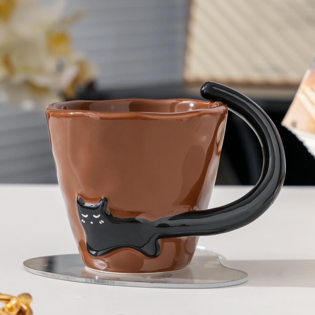 Creative Embossed Cat Ceramic Mug - Unique, Simple Souvenir Coffee Cup 300ml