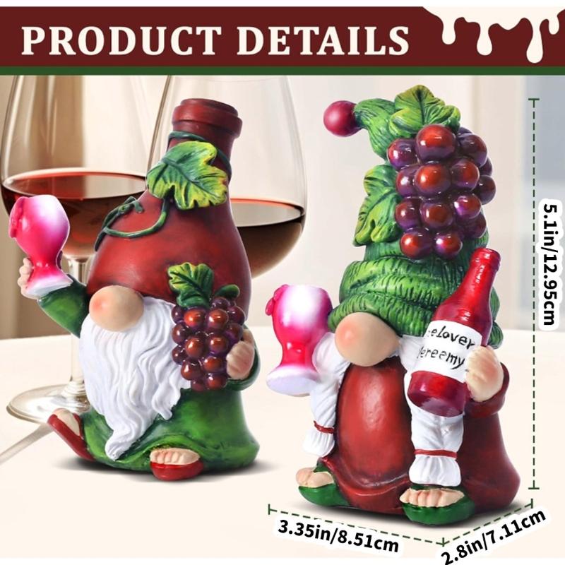 Resins Gnomes Miniature Statue with Wine and Grapes Designs Ornament for Festives Table Centerpieces and Seasonal Decors
