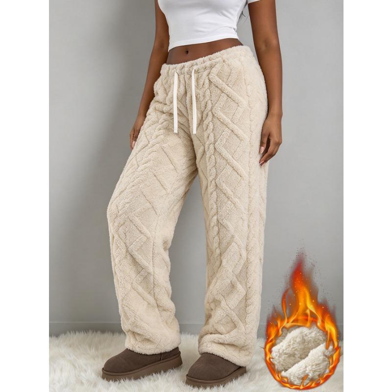 Men Women Winter Fleece Lined Diamond Straight Leg Pants
