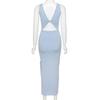 Summer Spaghetti Strap Knitted Dress Women Backless Slim Hip Ladies Solid Color Sling Long Party Dress
