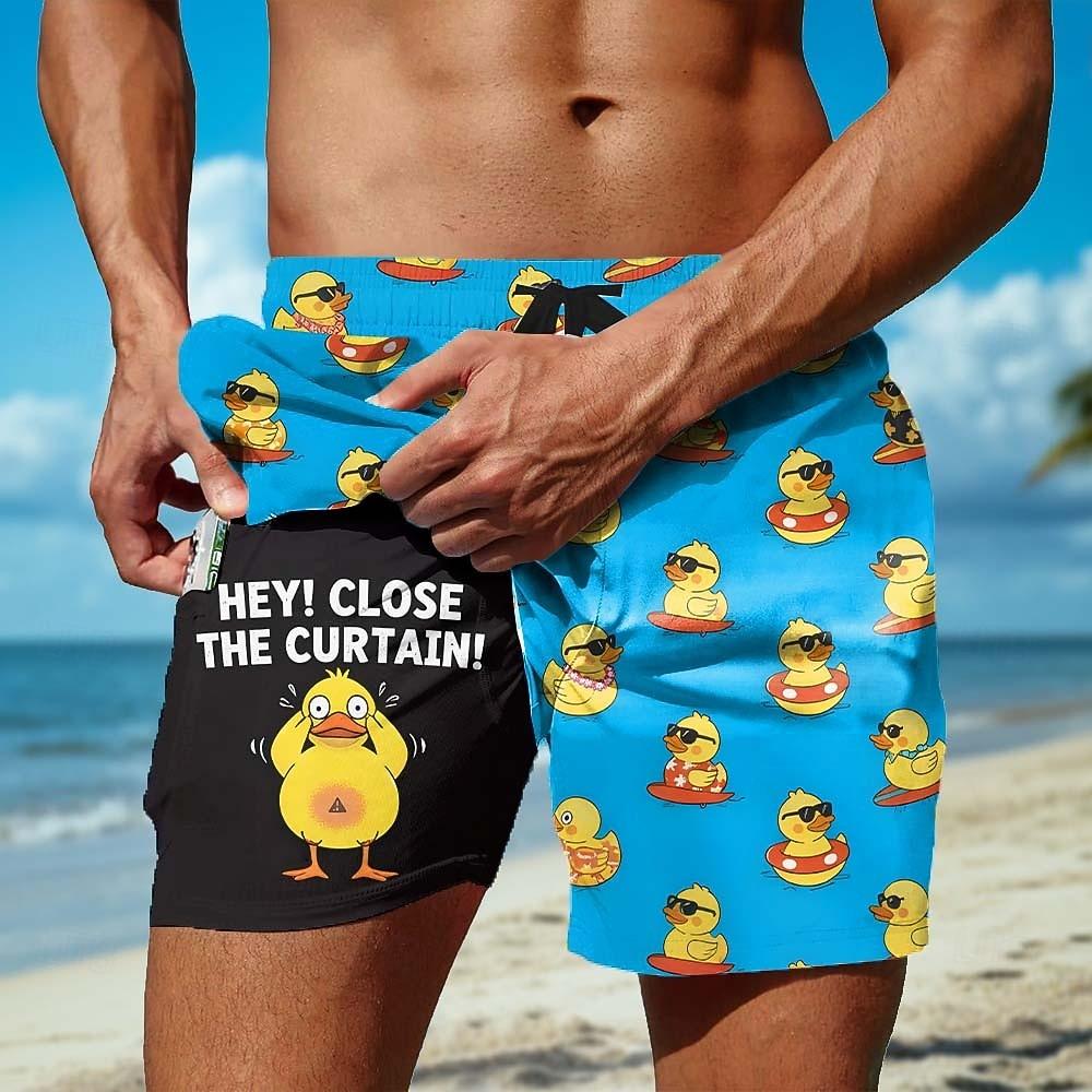 Men's Animal Duck Funny Gestures Swimming Trunks Board Shorts Shorts Mid Waist Streetwear Hawaiian Casual