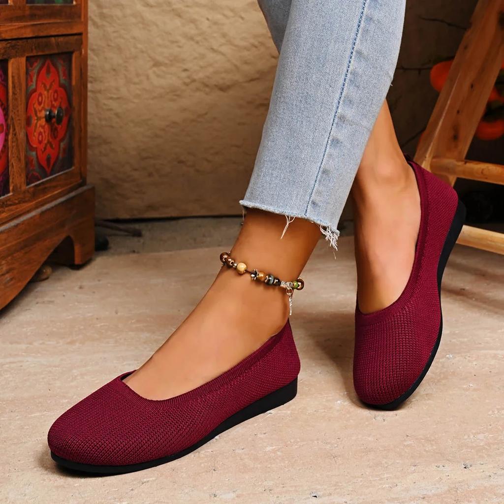 Fashion Women Flats Casual Slip on Shallow Shoes Comfortable Knit Ballet Flat Shoes Round Toe Office Boat Shoes Trend Plus Size Loafers