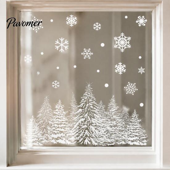 Decorative Window Scenes Christmas Tree Snowflake Static Sticker, Double-sided Cling Decal, Holiday Decals Reusable PVC Glass for Parties Easy
