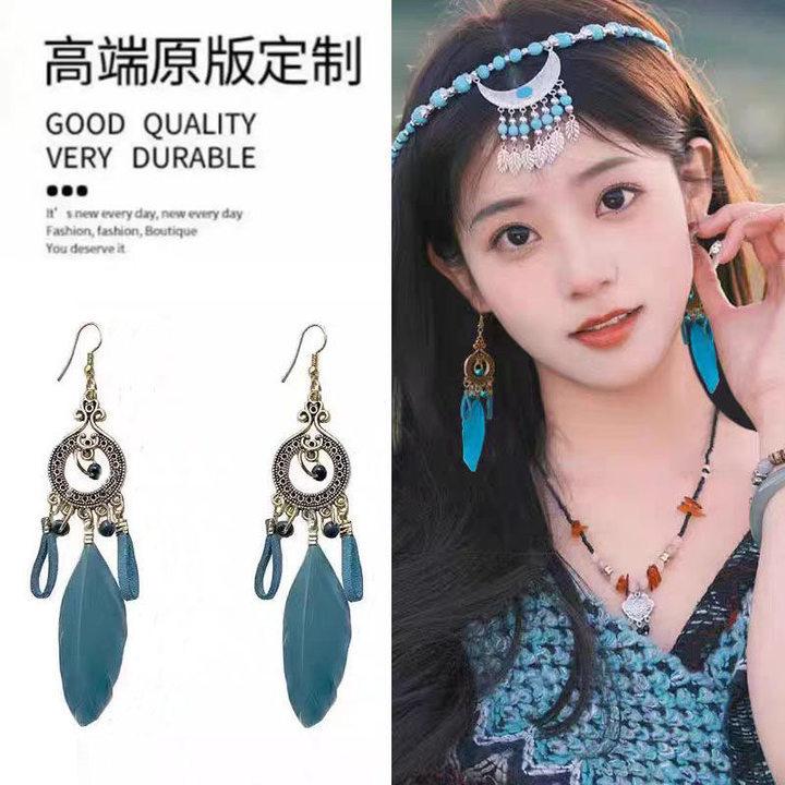Bohemian water droplets crystal rice beads fringed ear hooks retro ethnic style earrings fashion vacation style earrings