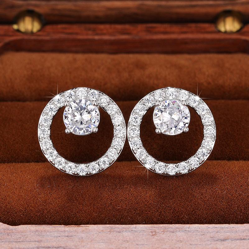 Huitan Fashion Contracted Design Round Shaped Stud Earrings for Women Ear Piercing Sparkling Cubic Zirconia Statement Zircon