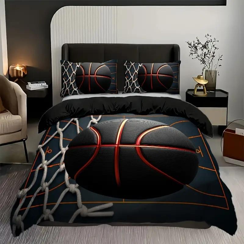

Black Basketball Quilt Cover Three-Piece 3D Ball Sports Theme Down Quilt Cover EU single 135*200
