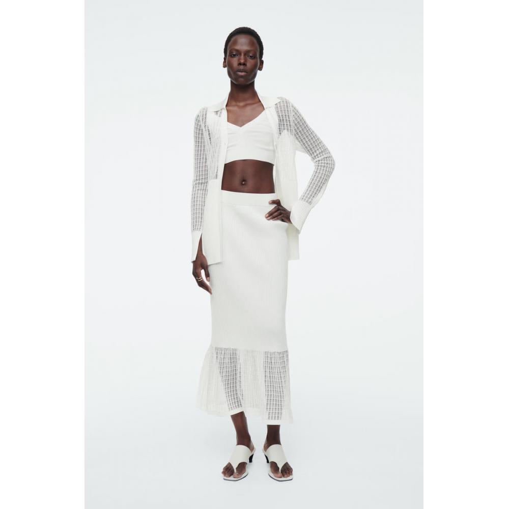 

Юбка миди вязки в рубчик COS Japan с кружевной строчкой Ivory/XS