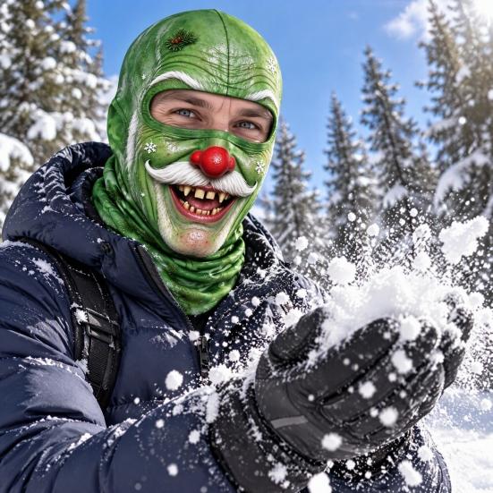 Realistická kukla na obličej s vánočním potiskem, lyžařská maska, zimní pro muže, větruodolný kryt pro ženy, plný štít pro cyklistiku, jízdu, snowboarding