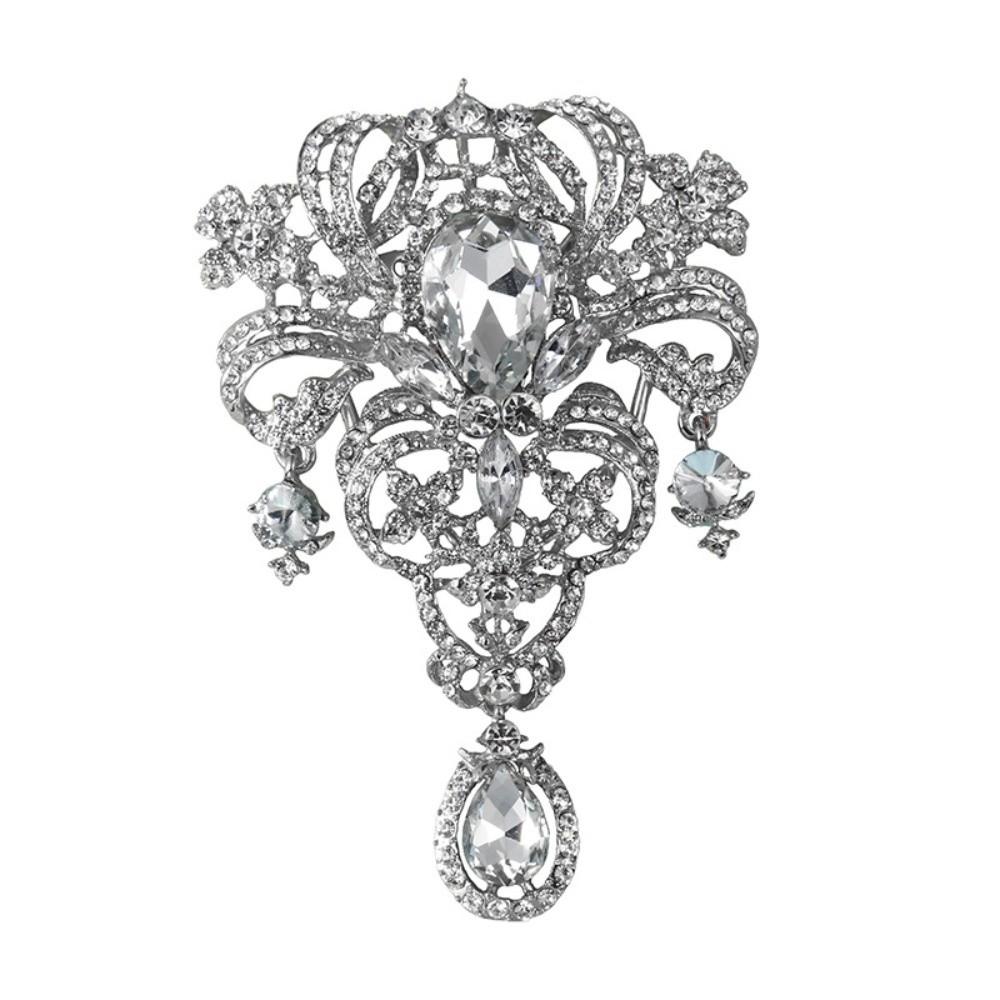 Elegant Shining Crystal Brooch Alloy Retro Style Rhinestone Lapel Pin Gold Silver Decorative Pearl Brooch Women's Fashion