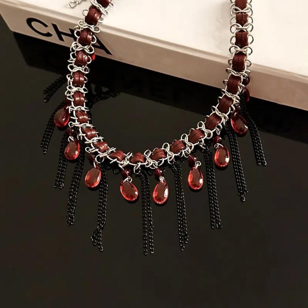 Vintage Tassel Beads Necklace Gothic Clavicle Chain Trendy Beaded Choker  Women