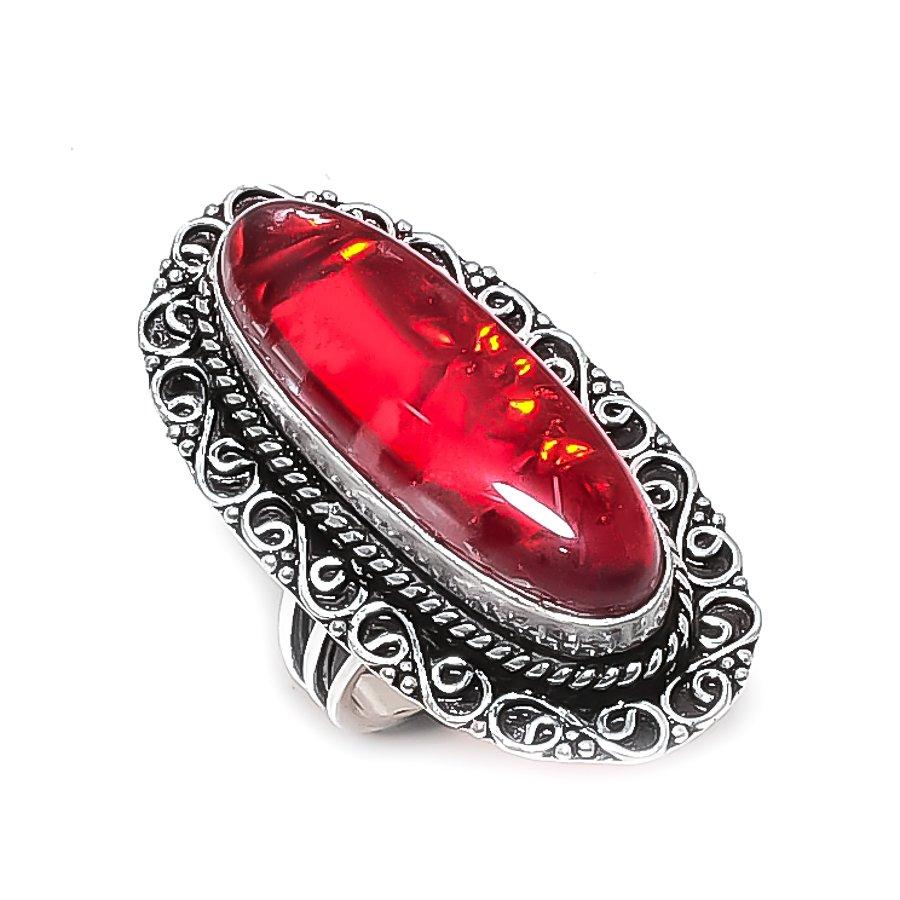 Natural Orange Triplet Opal 925 Sterling Silver Jewelry Ring Size 7 ETC-13983