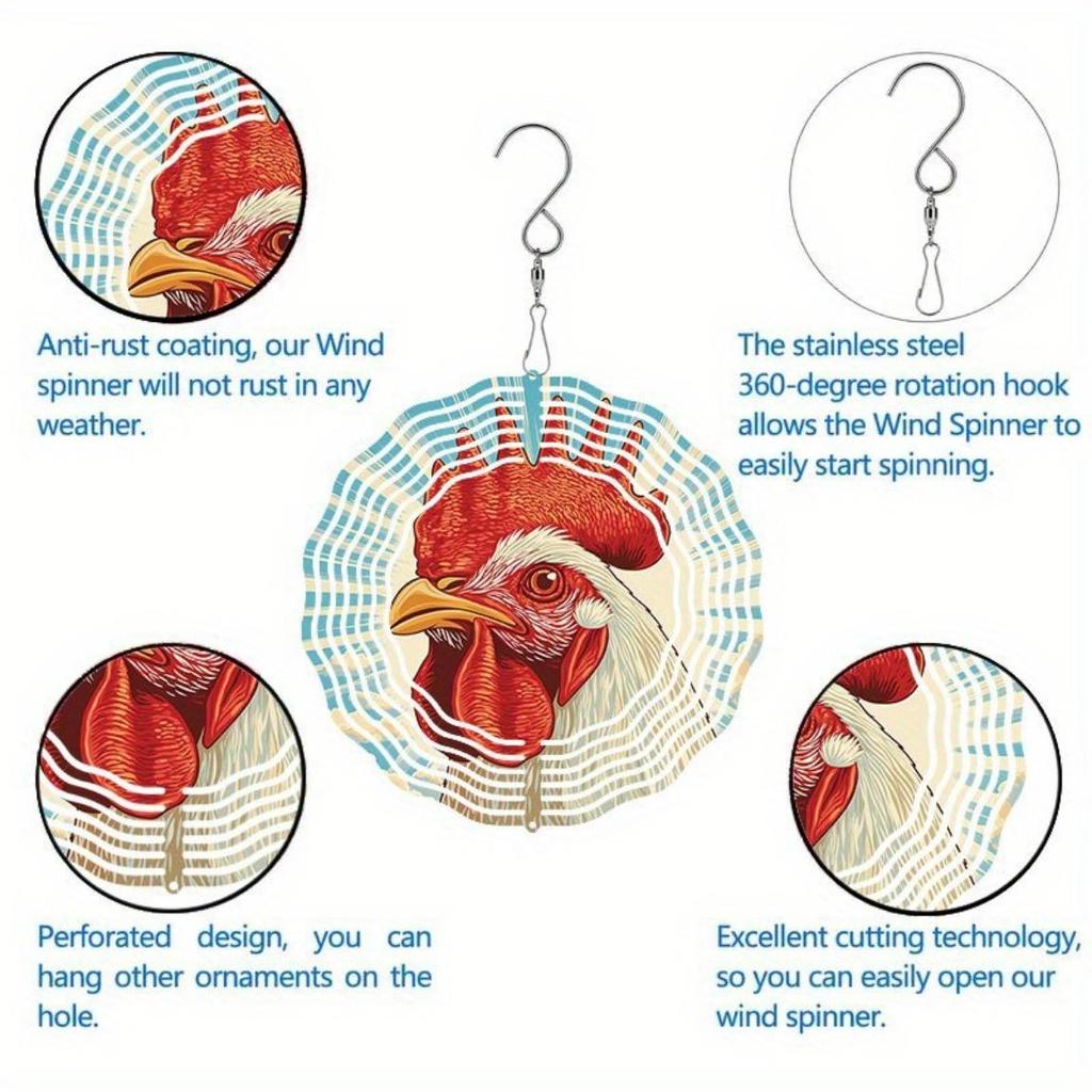 Farmhouse Rooster Metal Wind Chime - Rustic Red & White Outdoor Decor for Garden, Patio, Yard | Handcrafted Country Charm