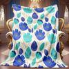 1pc 2D Blue-Green Floral And Leaf Theme Pattern Flannel Blanket, Soft HD Digital Print, Cooling Blanket All-Season Use! Soft And Breathable 100% Polye