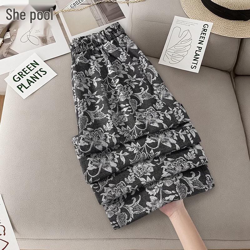 Ta Chi Women s Drapey Elastic Waist Printed Wide-Leg Casual Pants XL